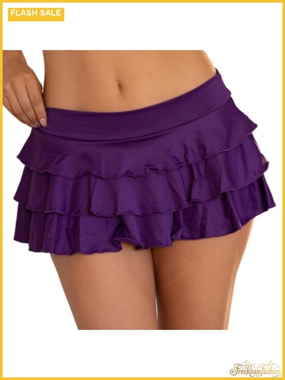 Women's Tiered Ruffle Mini Skirt Low Rise Flowy Stretch Layered Skirt